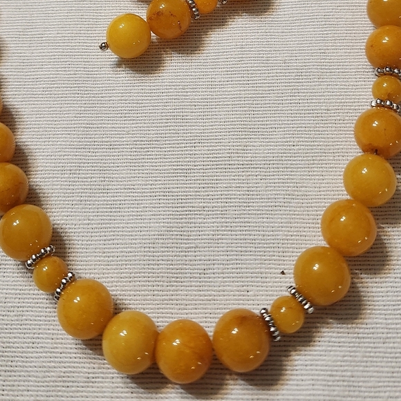 Hand Crafted Deep Yellow Gemstone Beaded Jewelry Set Necklace Bracelet Earrings - Picture 6 of 6
